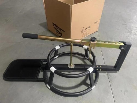 Motorcycle and ATV tire changing stand with bead breaker and base support

