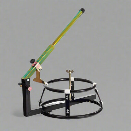 Heavy-duty bead breaker tool mounted on compact tire changer frame

