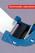 Mouse trap style tape gun in hand during use

Tape gun dispenser with ergonomic grip and metal body

Close-up of T250426 heavy-duty tape gun loading area

Heavy-duty black and blue packing tape dispenser

Shipping tape dispenser shown with standard tape roll


