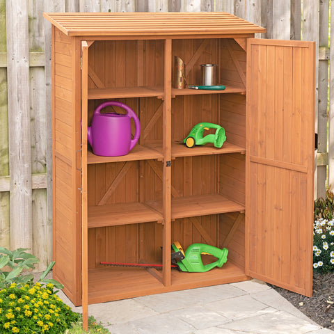 Multi-Compartment Outdoor Storage Cabinet Front View

Wooden Heavy-Duty Garden Storage Shed

Spacious Backyard Storage Cabinet for Tools and Supplies