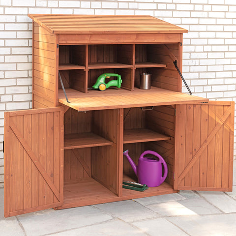 Outdoor Wooden Storage Cabinet with Shelves for Backyard

Multi-Compartment Wood Storage Locker for Garage Organization

Brown Outdoor Storage Cabinet for Garden Tools and Supplies

Rustic Backyard Storage Cabinet with Double Doors

Weatherproof Multi-Shelf Storage Cabinet for Patio or Deck