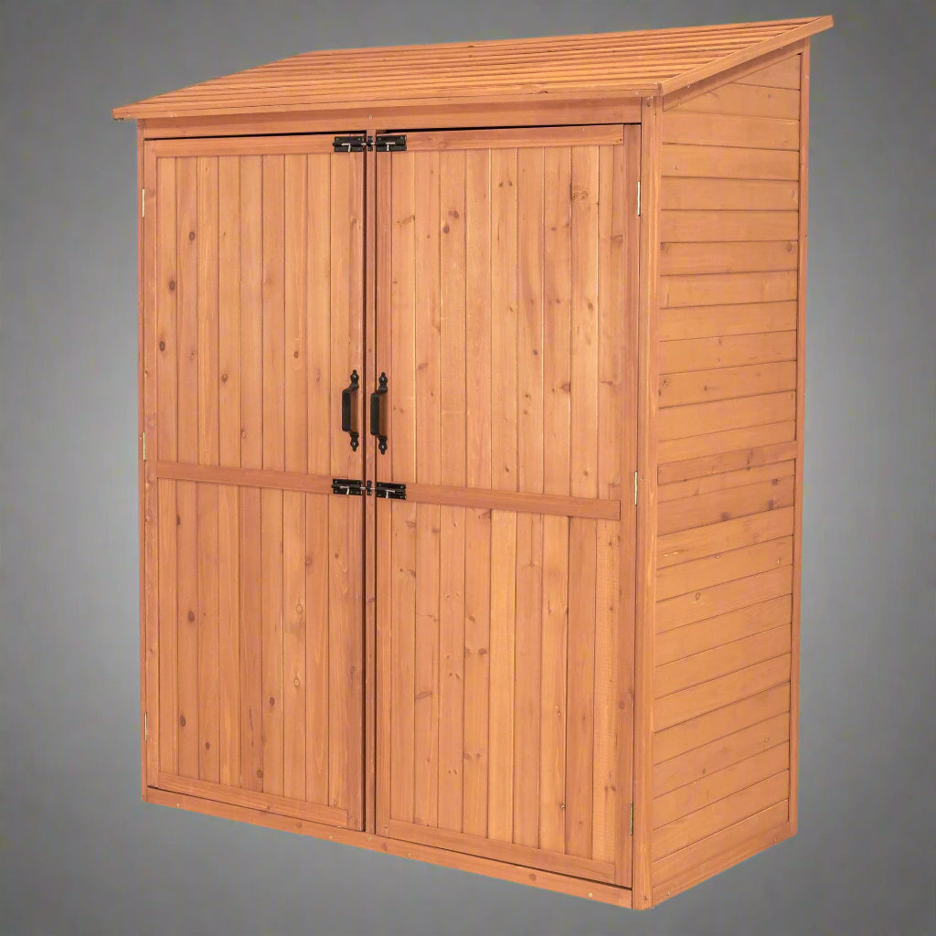Multi-Compartment Outdoor Storage Cabinet with Pull-Out Crates

Wooden Garden Storage Cabinet for Tools and Accessories

Rustic Brown Outdoor Storage Cabinet with Multiple Shelves

Backyard Wooden Storage Box for Garden Organization