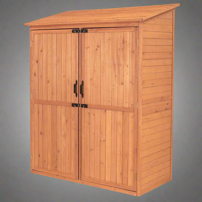 Multi-Compartment Outdoor Storage Cabinet with Pull-Out Crates

Wooden Garden Storage Cabinet for Tools and Accessories

Rustic Brown Outdoor Storage Cabinet with Multiple Shelves

Backyard Wooden Storage Box for Garden Organization