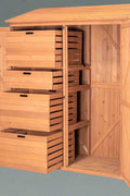 Multi-Compartment Outdoor Storage Cabinet with Pull-Out Crates

Wooden Garden Storage Cabinet for Tools and Accessories

Rustic Brown Outdoor Storage Cabinet with Multiple Shelves

Backyard Wooden Storage Box for Garden Organization