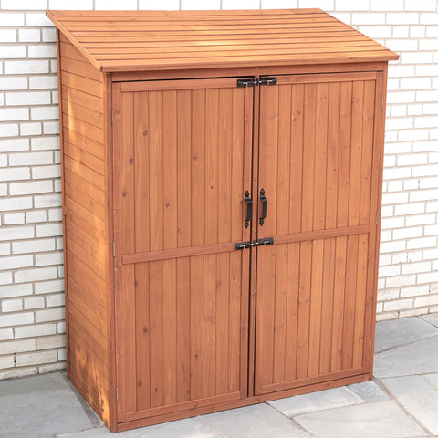 Multi-Compartment Outdoor Storage Cabinet with Pull-Out Crates

Wooden Garden Storage Cabinet for Tools and Accessories

Rustic Brown Outdoor Storage Cabinet with Multiple Shelves

Backyard Wooden Storage Box for Garden Organization