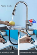 Modern stainless steel kitchen faucet with 3-function spray head and brushed nickel finish