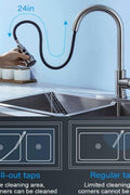 Modern stainless steel kitchen faucet with 3-function spray head and brushed nickel finish