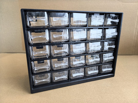 Multipurpose fastener kit with labeled drawers

1001-piece screw and bolt organizer cabinet

Open storage cabinet with hardware compartments

Assorted fasteners and storage trays

Compact metal fastener case for shop and garage use