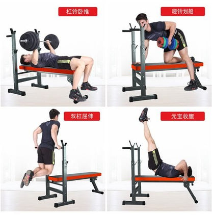 Adjustable Olympic workout bench with barbell rack and red cushion

Multifunctional fitness bench for squats, presses, and dumbbell exercises
Foldable gym bench with 6-position backrest and anti-slip base
Compact home gym bench with barbell stand and dip handles
Full-body strength training bench for home or personal gym use