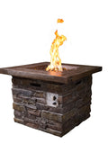 New Natural Stone Square Fiberglass Gas Firepit – 40,000 BTU with Lava Rocks & Cover | SKU: HF30502 - with | Sold by Uncle Wiener's Wholesale