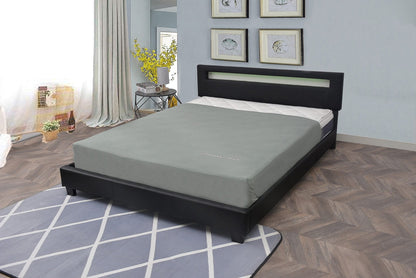 Modern black upholstered bed frame with LED headboard and PU leather finish – available in Twin, Full, Queen, and King sizes