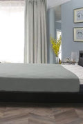 Modern black upholstered bed frame with LED headboard and PU leather finish – available in Twin, Full, Queen, and King sizes