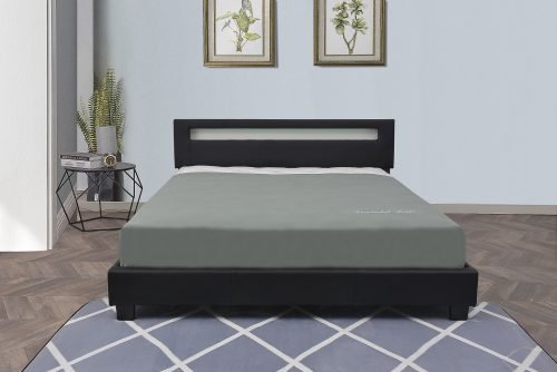 Modern black upholstered bed frame with LED headboard and PU leather finish – available in Twin, Full, Queen, and King sizes