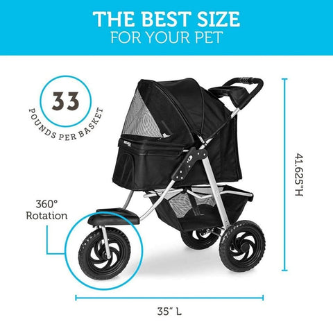 New New Deluxe 3 - Wheel Foldable Pet Stroller – Lightweight & Portable 411353 - with | Sold by Uncle Wiener's Wholesale