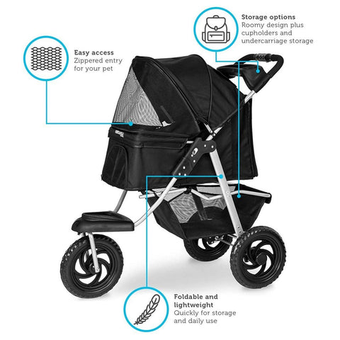 New New Deluxe 3 - Wheel Foldable Pet Stroller – Lightweight & Portable 411353 - with | Sold by Uncle Wiener's Wholesale