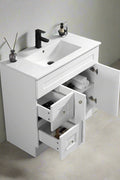 Newport vanity countertop view showing rectangular ceramic sink and Carrara marble finish
