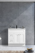 Newport shaker style bathroom vanity cabinet in white with countertop and soft-close drawers – 48 inch model