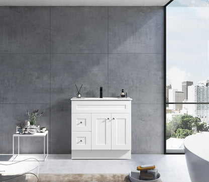 Newport shaker style bathroom vanity cabinet in white with countertop and soft-close drawers – 48 inch model