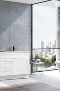 Shaker mirror frame paired with Newport vanity cabinet for coordinated bathroom furniture