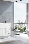 Spacious drawer and storage layout inside Newport shaker vanity for bathroom organization