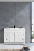 Newport vanity collection showing 36 inch, 48 inch, and 72 inch white shaker cabinets