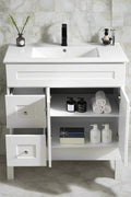 Soft-close drawer design with brushed chrome hardware on Newport bathroom vanity