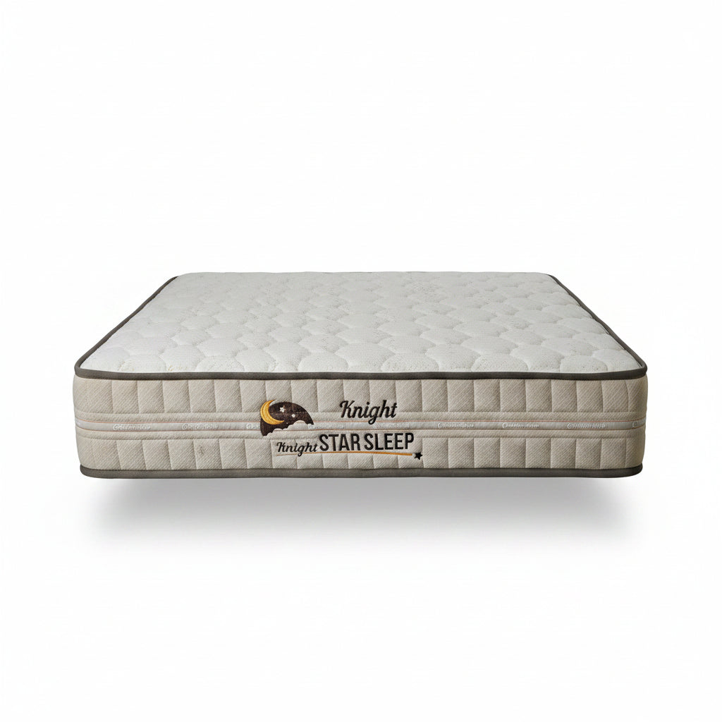 Night Star H8 12” Gel Memory Foam Mattress – side view

Euro top cooling mattress surface texture

Night Star mattress layers – foam and coil structure

King size mattress on bed frame – firm profile

Breathable fabric cover for temperature regulation