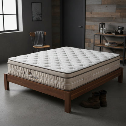 Night Star H8 12” Gel Memory Foam Mattress – side view

Euro top cooling mattress surface texture

Night Star mattress layers – foam and coil structure

King size mattress on bed frame – firm profile

Breathable fabric cover for temperature regulation