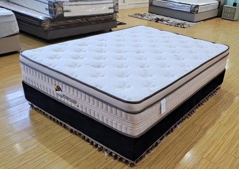Night Star H8 12” Gel Memory Foam Mattress – side view

Euro top cooling mattress surface texture

Night Star mattress layers – foam and coil structure

King size mattress on bed frame – firm profile

Breathable fabric cover for temperature regulation