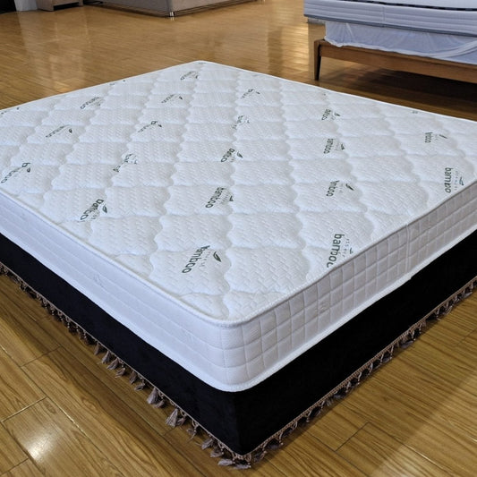 Night Star Pocket Coil Mattress - front angle view

Breathable edge mattress with medium firm feel

Close-up of quilted linen fabric mattress top

Innerspring mattress side profile on wood floor

Rolled mattress for delivery and setup