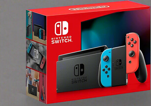 “Nintendo Switch open box console with red & blue Joy-Con controllers”

“TV tabletop and handheld gaming modes on Nintendo Switch”

“Nintendo Switch console accessories included in open box”