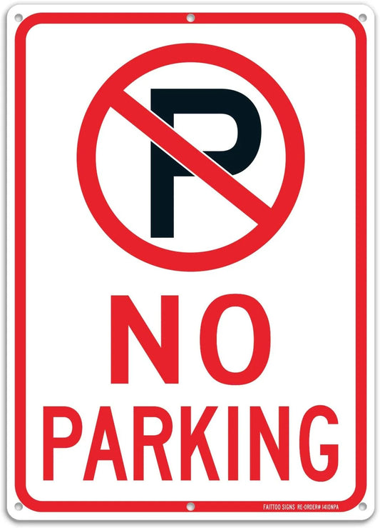 "14x10 Reflective No Parking Sign Rust-Free Aluminum Wall Mount"

"Outdoor No Parking Sign for Driveways, Parking Lots, and Fences"