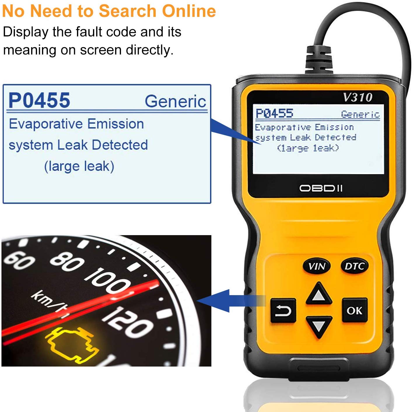 New OBD2 Reader V310 Universal Diagnostic Scanner – Car Engine Code Reader with LCD, Plug & Play - with | Sold by Uncle Wiener's Wholesale