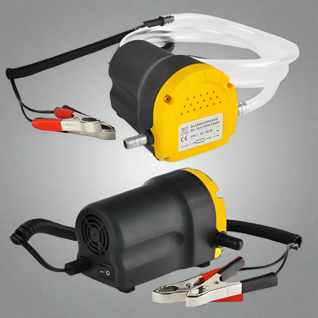 12V Oil & Diesel Extractor Pump – Compact Yellow/Black Design
Portable Fuel Pump Kit – Includes Hoses and Clips for Easy Setup
DC Transfer Pump for Cars and Small Engines – Front View Assembly