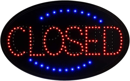 “LED open closed sign with flashing red and blue lights”

“23x14 LED sign for store window with hanging chain”

“Bright compact LED open closed display board”