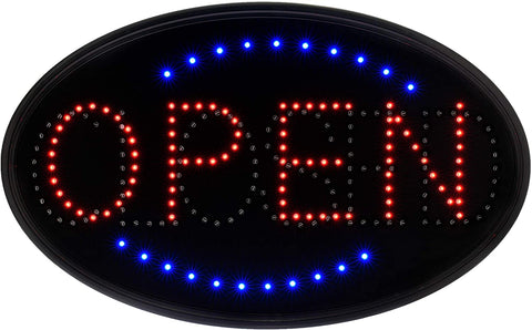 “LED open closed sign with flashing red and blue lights”

“23x14 LED sign for store window with hanging chain”

“Bright compact LED open closed display board”