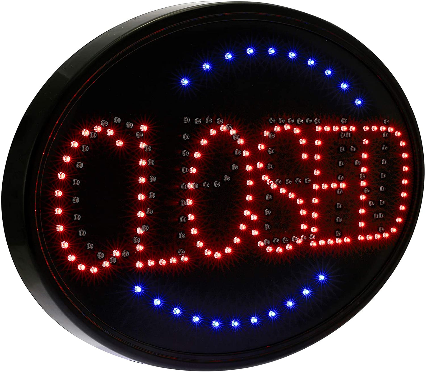 “LED open closed sign with flashing red and blue lights”

“23x14 LED sign for store window with hanging chain”

“Bright compact LED open closed display board”
