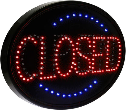 “LED open closed sign with flashing red and blue lights”

“23x14 LED sign for store window with hanging chain”

“Bright compact LED open closed display board”