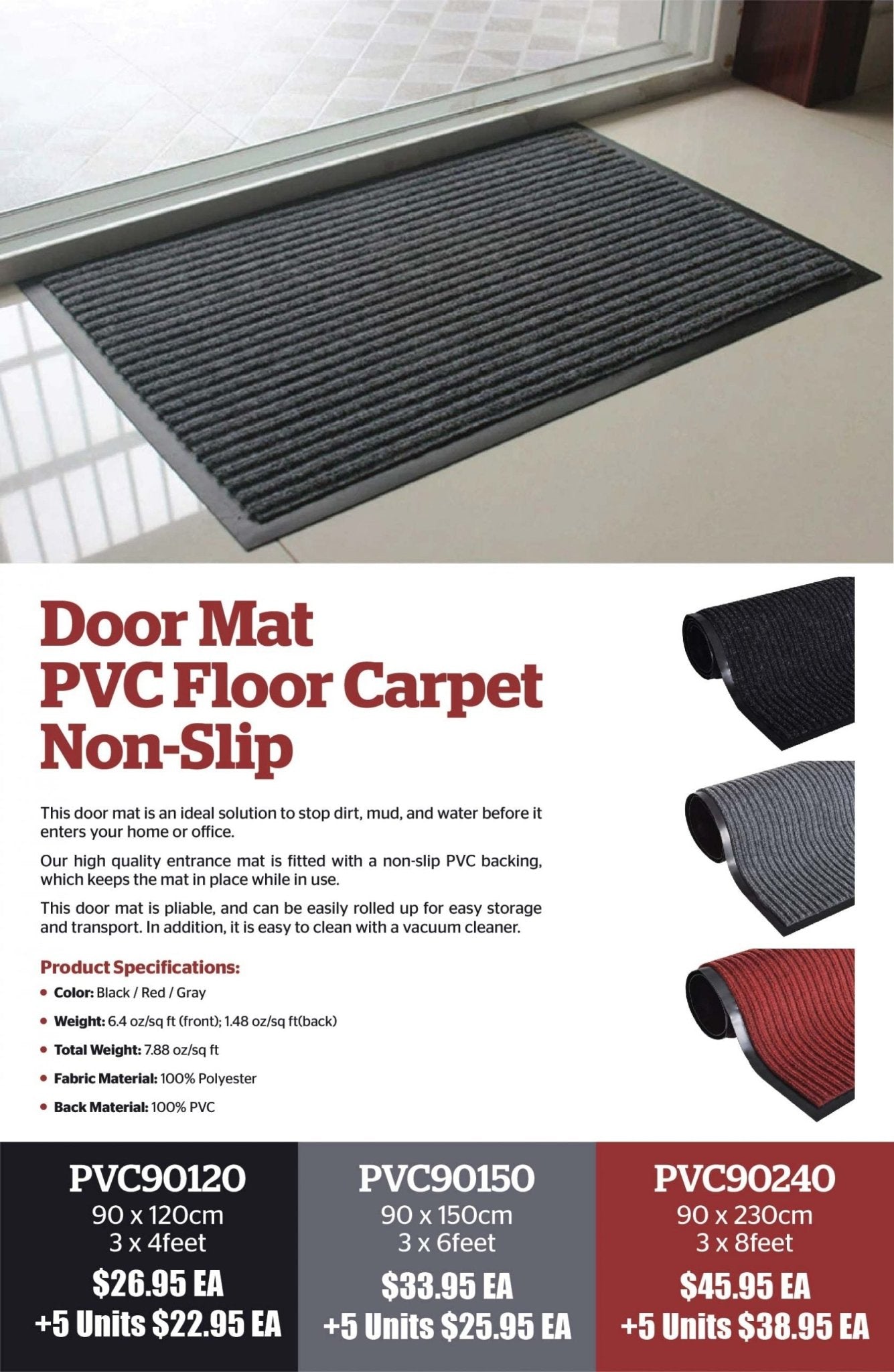 Heavy-duty commercial rubber entrance mat for outdoor use

Textured black rubber doormat for front doors

Non-slip ribbed door mat in high-traffic area

Durable rubber mat used at office entryway

Multiple size rubber mats for commercial buildings