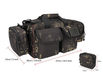 Black tactical backpack front view with MOLLE system and straps

Compact hiking backpack for camping and survival gear

Side view of military tactical backpack with rugged zippers

Outdoor travel backpack with padded shoulder straps

MOLLE-compatible tactical bag for hiking, trekking, and everyday use