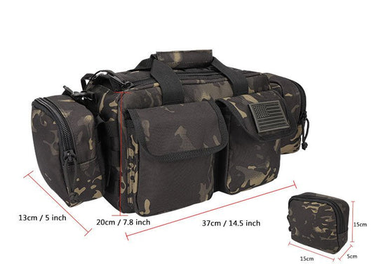 Black tactical backpack front view with MOLLE system and straps

Compact hiking backpack for camping and survival gear

Side view of military tactical backpack with rugged zippers

Outdoor travel backpack with padded shoulder straps

MOLLE-compatible tactical bag for hiking, trekking, and everyday use