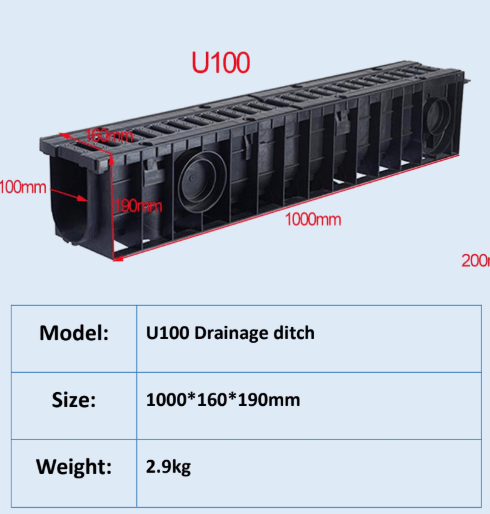 “U-style outdoor drainage channel system – 39 inch plastic trench”

“Heavy-duty plastic drain channel for patios and driveways”

“Low-profile trench drain with high weight capacity and snap-fit design”