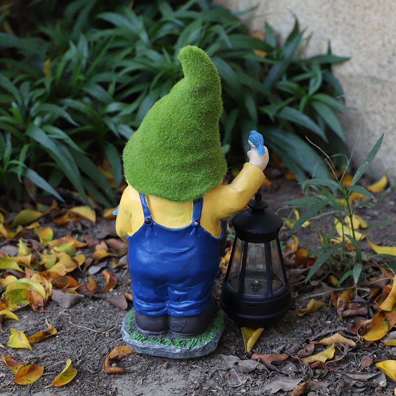 Garden gnome statue with LED lantern in hand
Outdoor solar-powered welcome gnome for patio or yard
Resin gnome lawn sculpture with night light