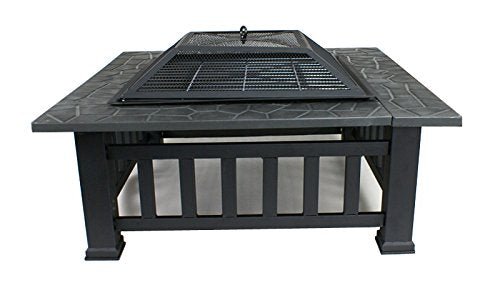 New Outdoor Wood Burning Fire Pit – Faux Stone Square Design with Poker | SKU: DY2001 - with | Sold by Uncle Wiener's Wholesale