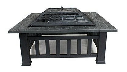 New Outdoor Wood Burning Fire Pit – Faux Stone Square Design with Poker | SKU: DY2001 - with | Sold by Uncle Wiener's Wholesale