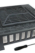 New Outdoor Wood Burning Fire Pit – Faux Stone Square Design with Poker | SKU: DY2001 - with | Sold by Uncle Wiener's Wholesale