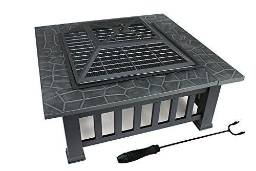 New Outdoor Wood Burning Fire Pit – Faux Stone Square Design with Poker | SKU: DY2001 - with | Sold by Uncle Wiener's Wholesale