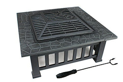 New Outdoor Wood Burning Fire Pit – Faux Stone Square Design with Poker | SKU: DY2001 - with | Sold by Uncle Wiener's Wholesale