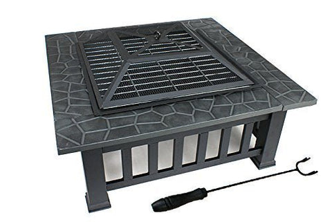 New Outdoor Wood Burning Fire Pit – Faux Stone Square Design with Poker | SKU: DY2001 - with | Sold by Uncle Wiener's Wholesale
