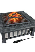 New Outdoor Wood Burning Fire Pit – Faux Stone Square Design with Poker | SKU: DY2001 - with | Sold by Uncle Wiener's Wholesale